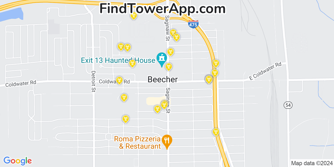 AT&T 4G/5G cell tower coverage map Beecher, Michigan