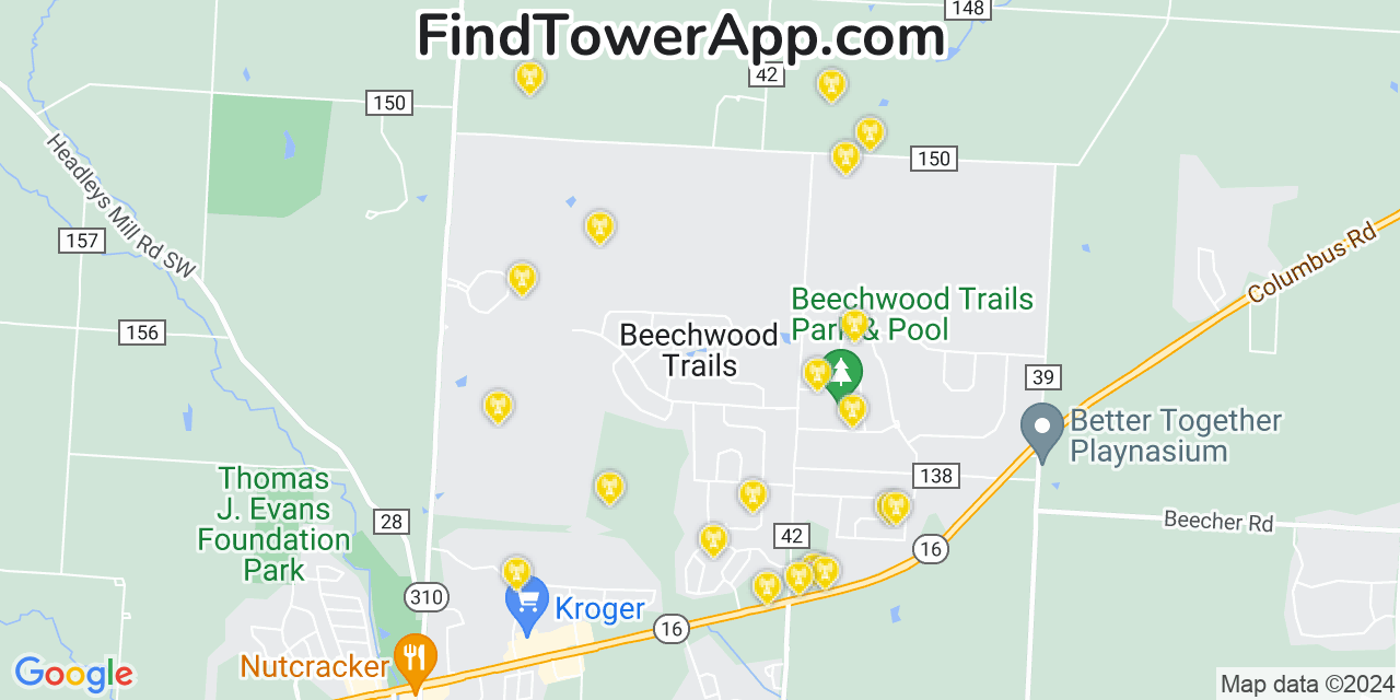 T-Mobile 4G/5G cell tower coverage map Beechwood Trails, Ohio