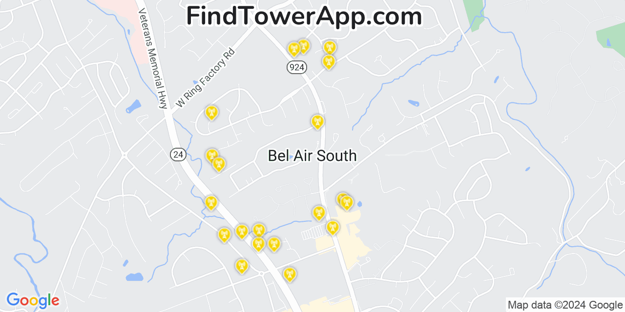AT&T 4G/5G cell tower coverage map Bel Air South, Maryland