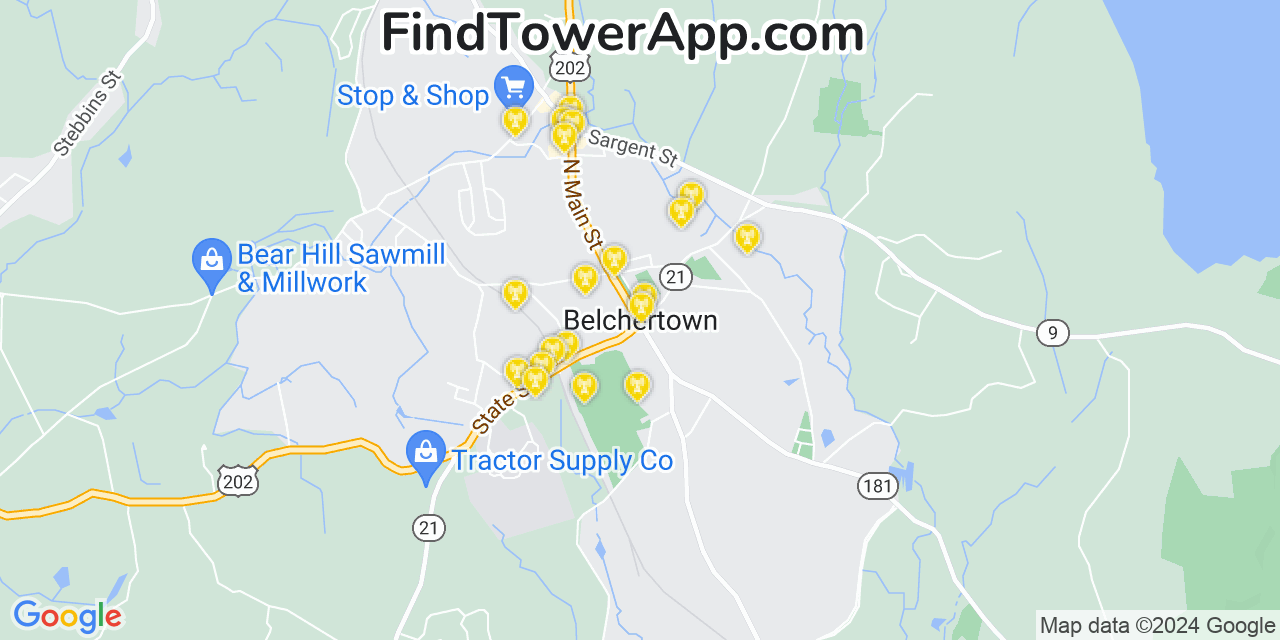 AT&T 4G/5G cell tower coverage map Belchertown, Massachusetts