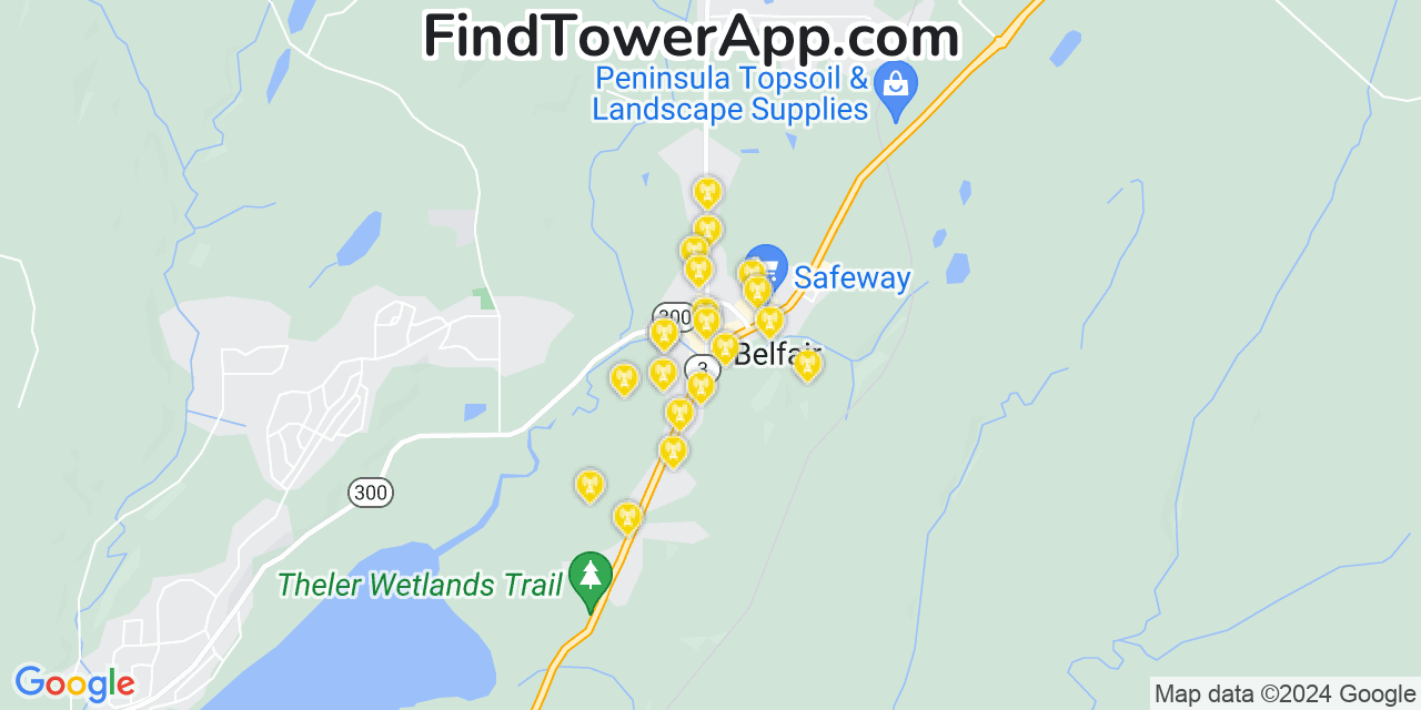AT&T 4G/5G cell tower coverage map Belfair, Washington