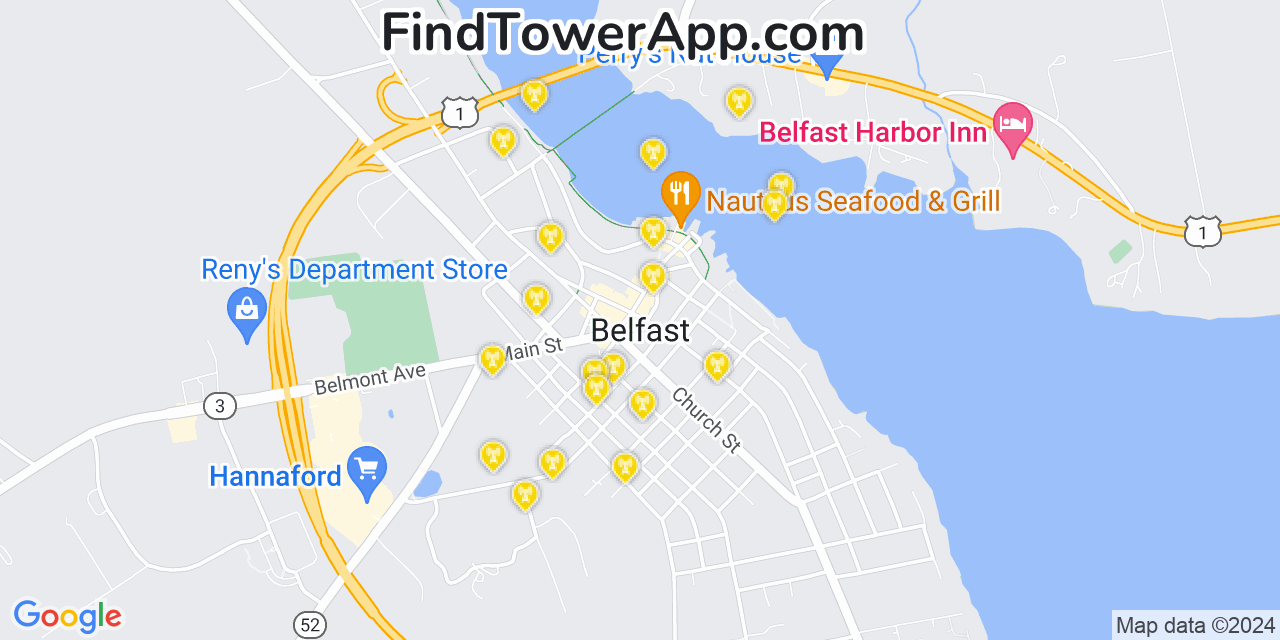 AT&T 4G/5G cell tower coverage map Belfast, Maine