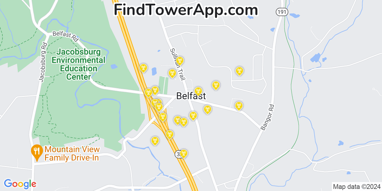 Verizon 4G/5G cell tower coverage map Belfast, Pennsylvania