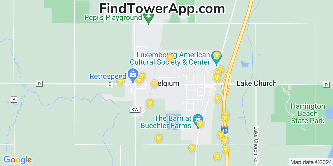 AT&T 4G/5G cell tower coverage map Belgium, Wisconsin
