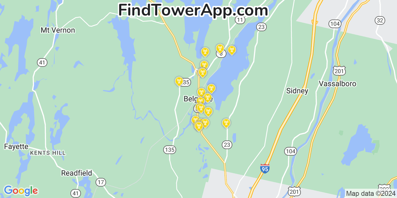 AT&T 4G/5G cell tower coverage map Belgrade, Maine