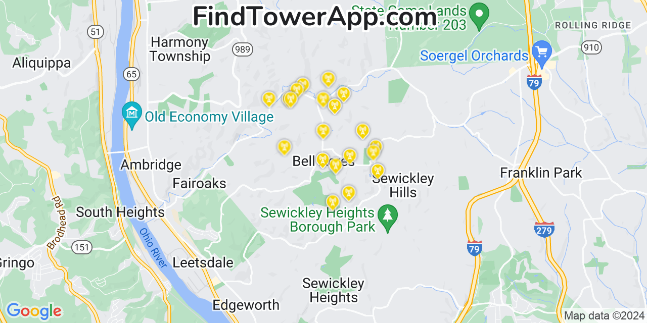 AT&T 4G/5G cell tower coverage map Bell Acres, Pennsylvania