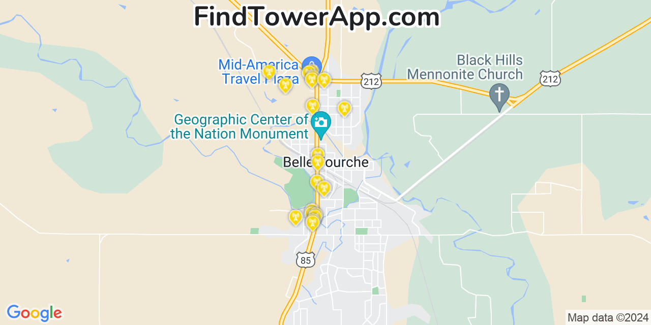 AT&T 4G/5G cell tower coverage map Belle Fourche, South Dakota