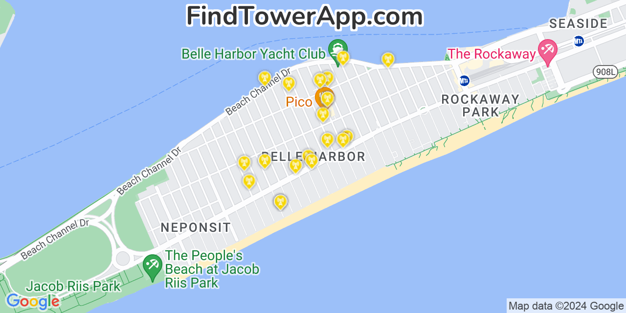 Verizon 4G/5G cell tower coverage map Belle Harbor, New York