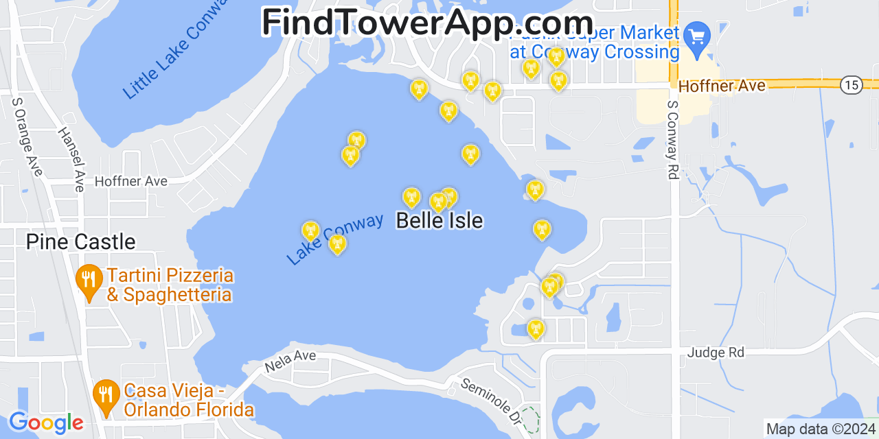 AT&T 4G/5G cell tower coverage map Belle Isle, Florida