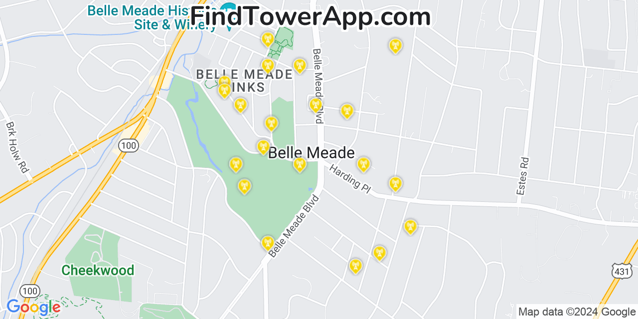 T-Mobile 4G/5G cell tower coverage map Belle Meade, Tennessee