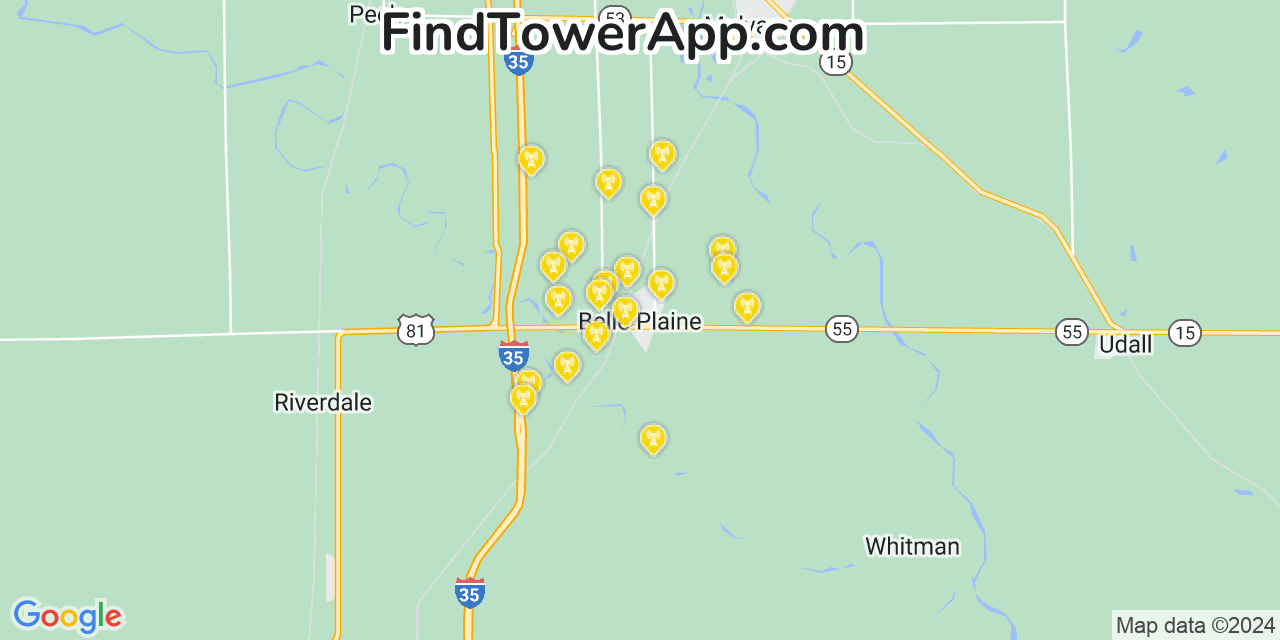 AT&T 4G/5G cell tower coverage map Belle Plaine, Kansas