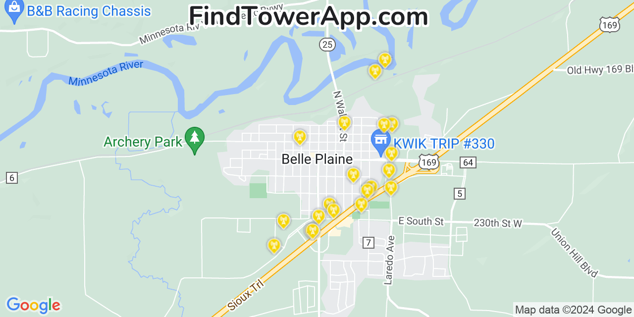 AT&T 4G/5G cell tower coverage map Belle Plaine, Minnesota