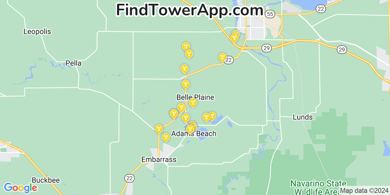 AT&T 4G/5G cell tower coverage map Belle Plaine, Wisconsin