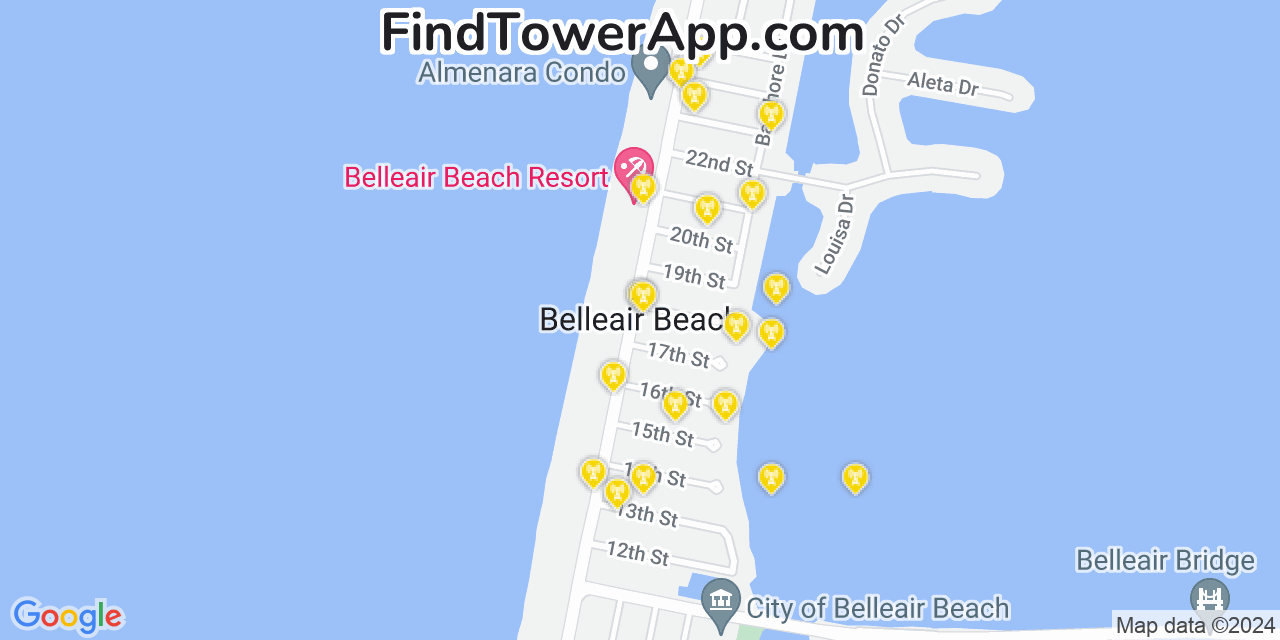 AT&T 4G/5G cell tower coverage map Belleair Beach, Florida