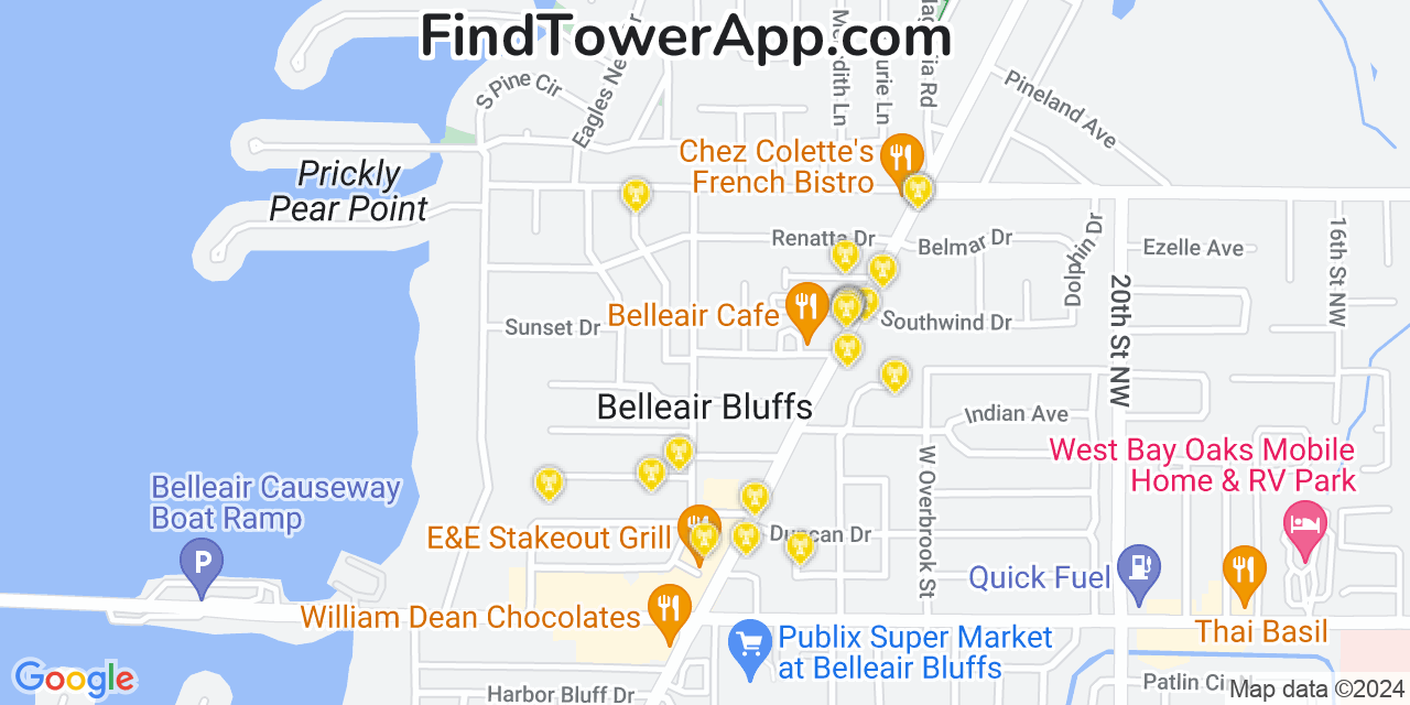 AT&T 4G/5G cell tower coverage map Belleair Bluffs, Florida