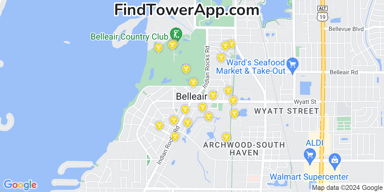 AT&T 4G/5G cell tower coverage map Belleair, Florida