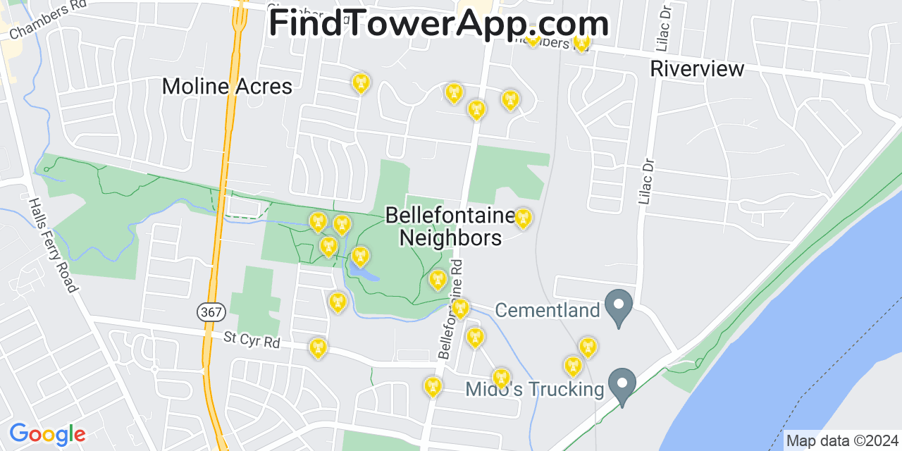 Verizon 4G/5G cell tower coverage map Bellefontaine Neighbors, Missouri