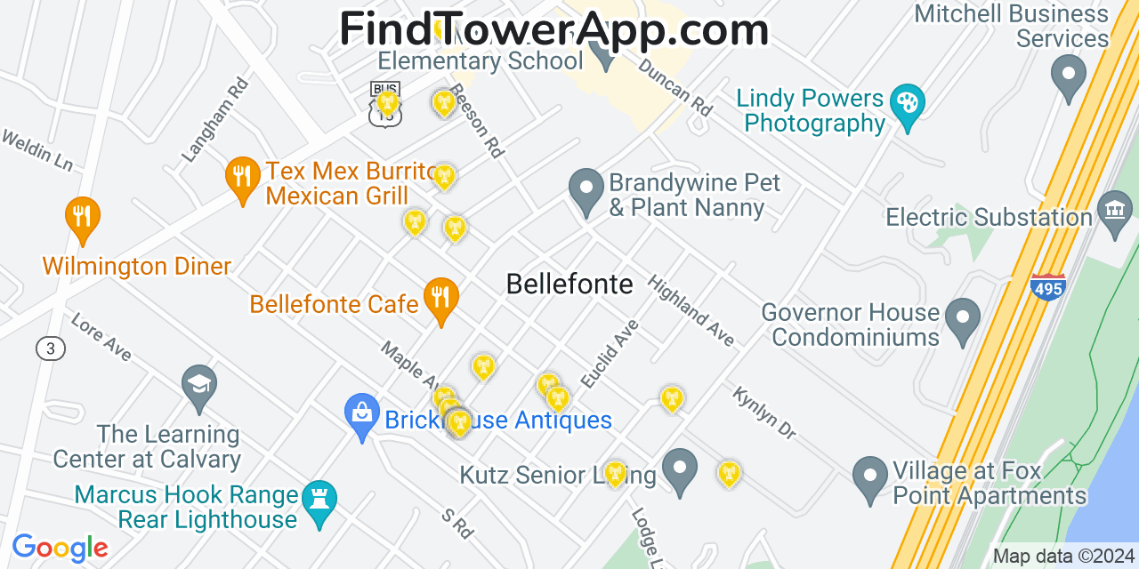 AT&T 4G/5G cell tower coverage map Bellefonte, Delaware