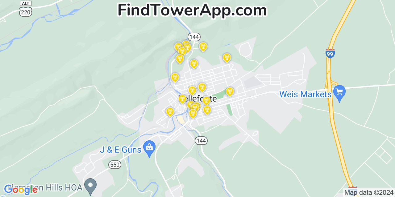 AT&T 4G/5G cell tower coverage map Bellefonte, Pennsylvania