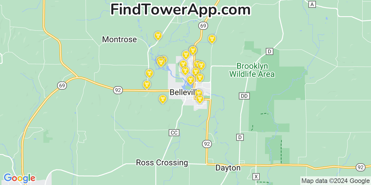 T-Mobile 4G/5G cell tower coverage map Belleville, Wisconsin
