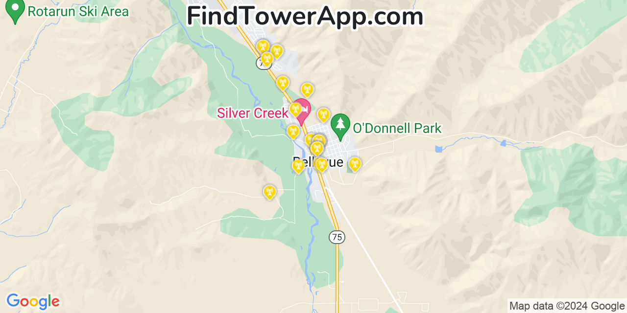 AT&T 4G/5G cell tower coverage map Bellevue, Idaho