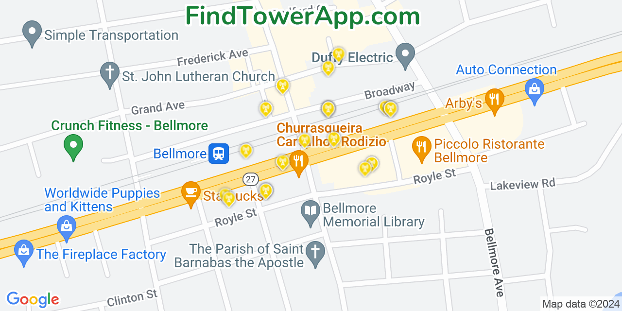 AT&T 4G/5G cell tower coverage map Bellmore, New York