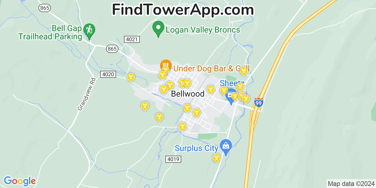 T-Mobile 4G/5G cell tower coverage map Bellwood, Pennsylvania