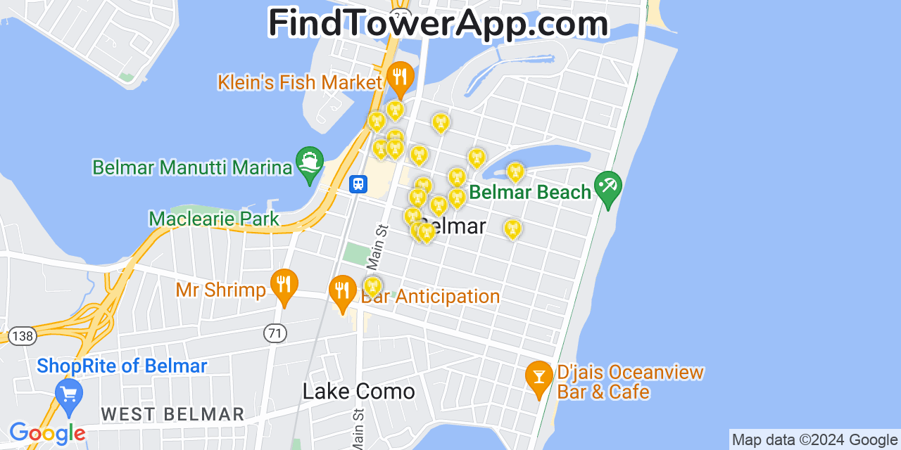 AT&T 4G/5G cell tower coverage map Belmar, New Jersey