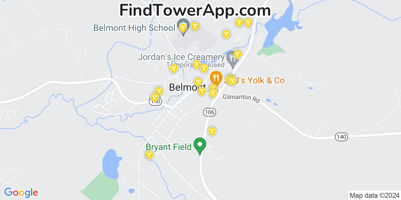AT&T 4G/5G cell tower coverage map Belmont, New Hampshire