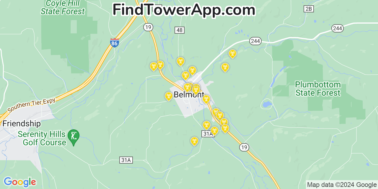 AT&T 4G/5G cell tower coverage map Belmont, New York