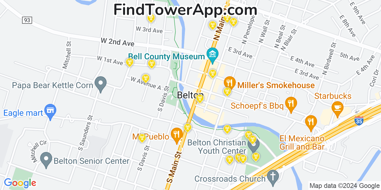 AT&T 4G/5G cell tower coverage map Belton, Texas
