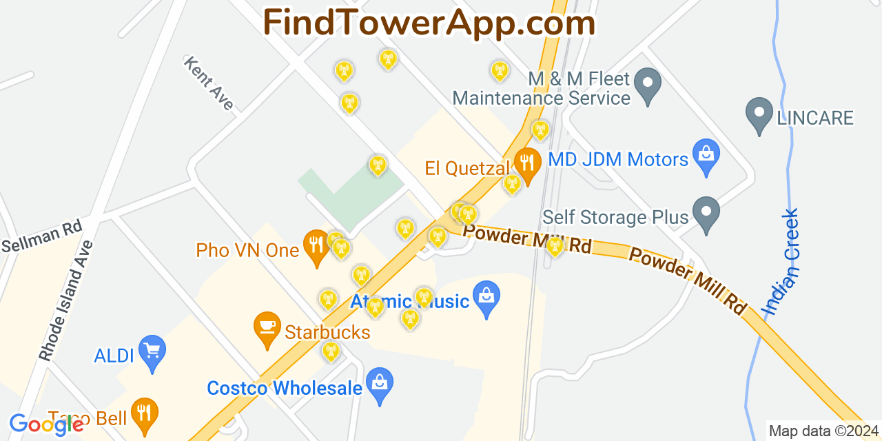AT&T 4G/5G cell tower coverage map Beltsville, Maryland