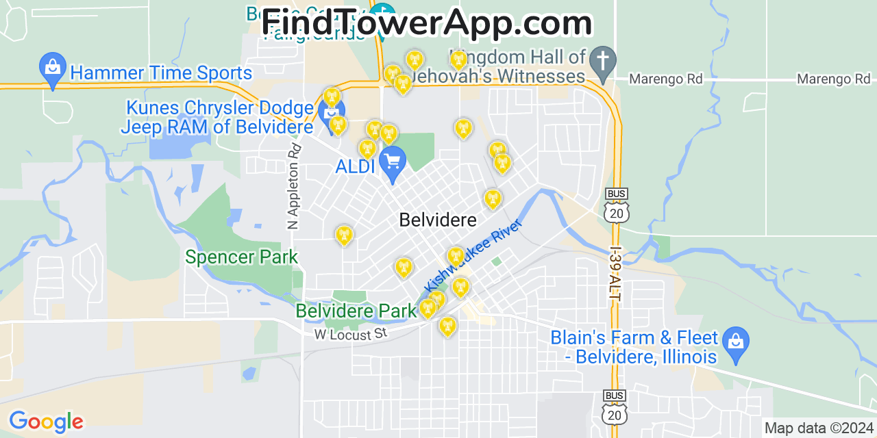 T-Mobile 4G/5G cell tower coverage map Belvidere, Illinois