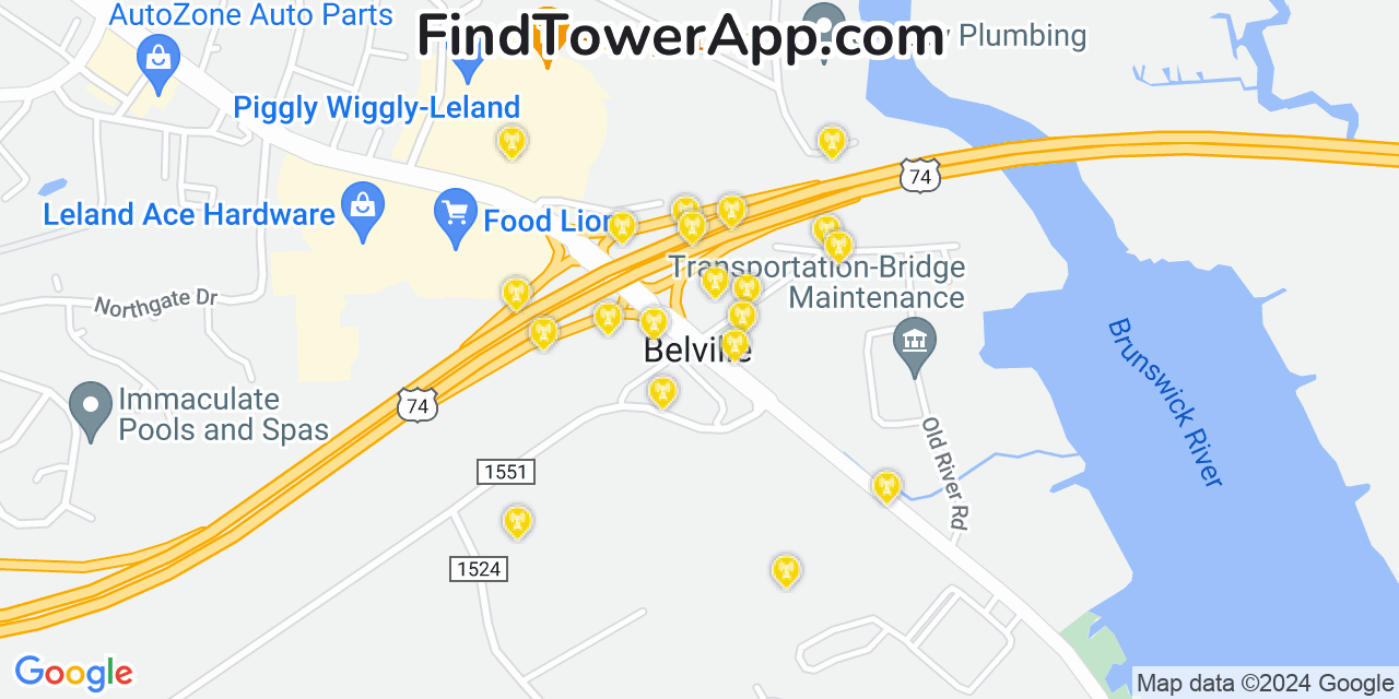 T-Mobile 4G/5G cell tower coverage map Belville, North Carolina