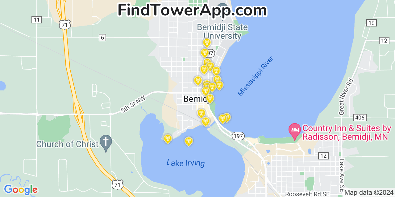 AT&T 4G/5G cell tower coverage map Bemidji, Minnesota