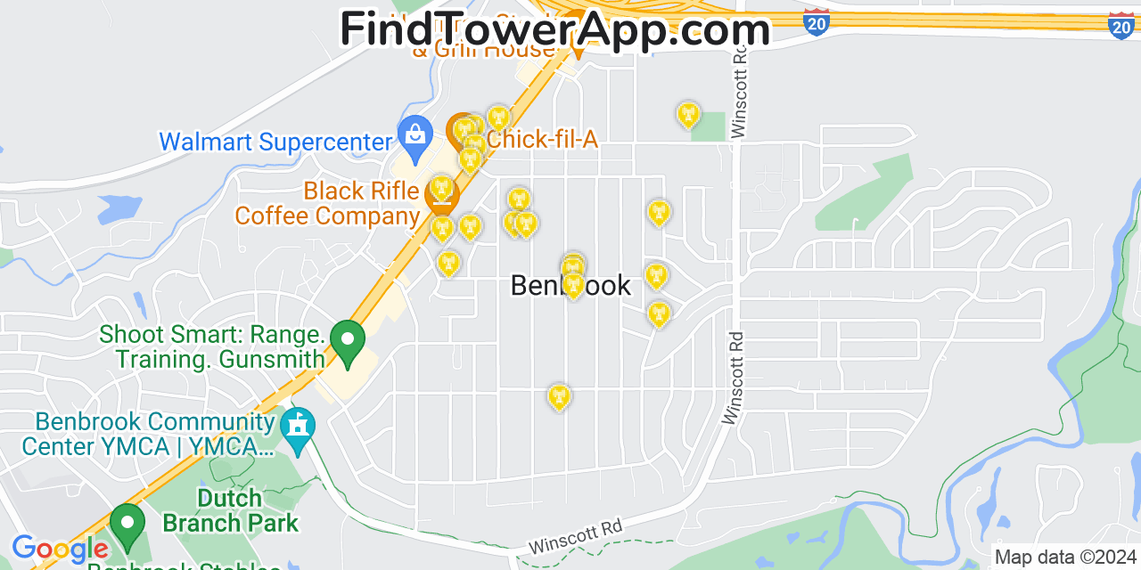 AT&T 4G/5G cell tower coverage map Benbrook, Texas
