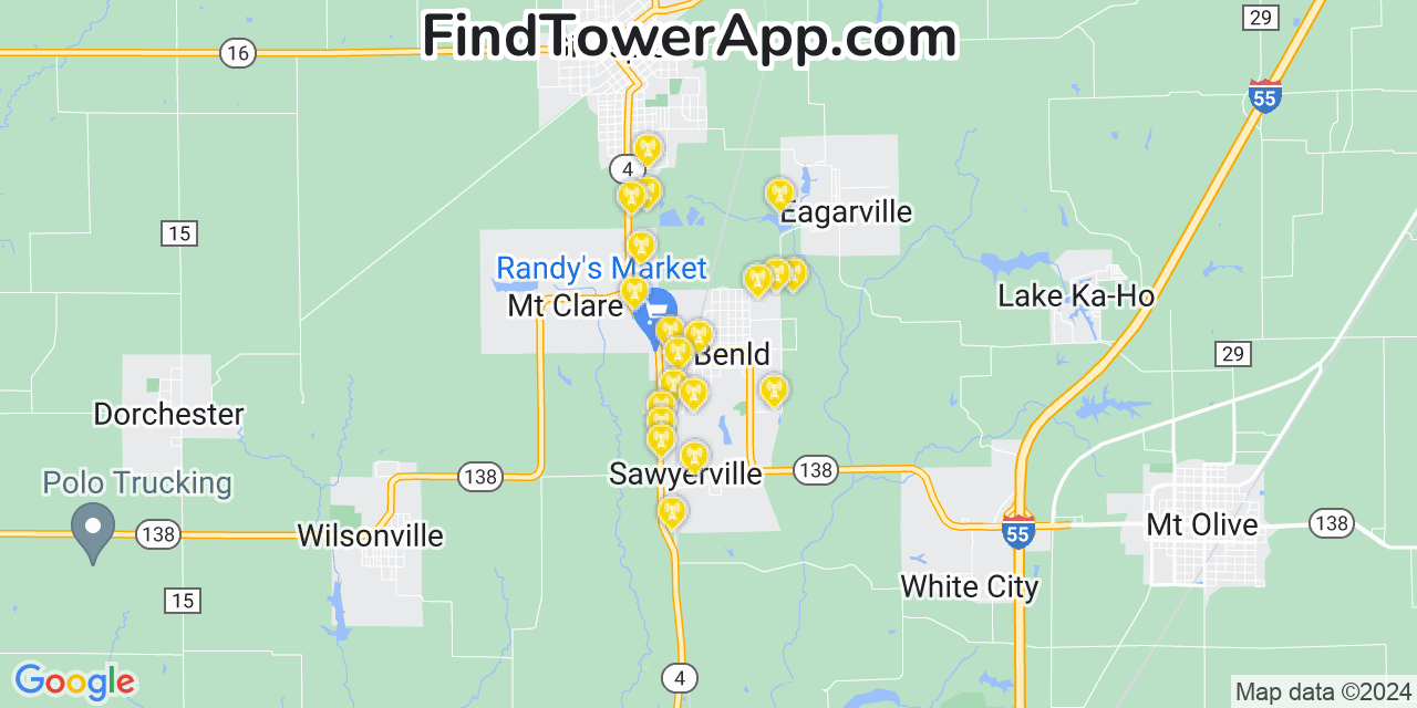 AT&T 4G/5G cell tower coverage map Benld, Illinois