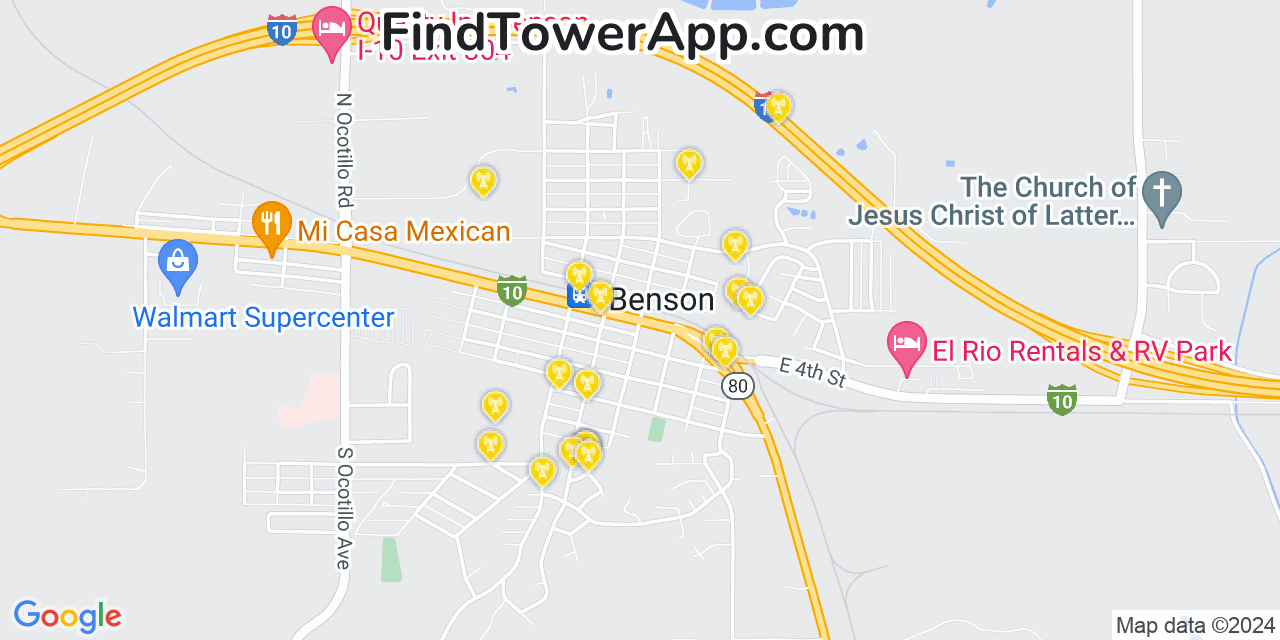 Verizon 4G/5G cell tower coverage map Benson, Arizona