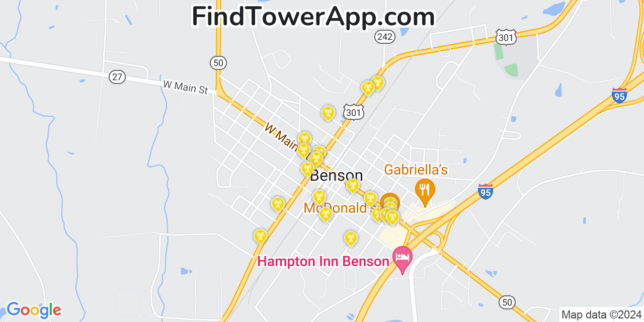 AT&T 4G/5G cell tower coverage map Benson, North Carolina