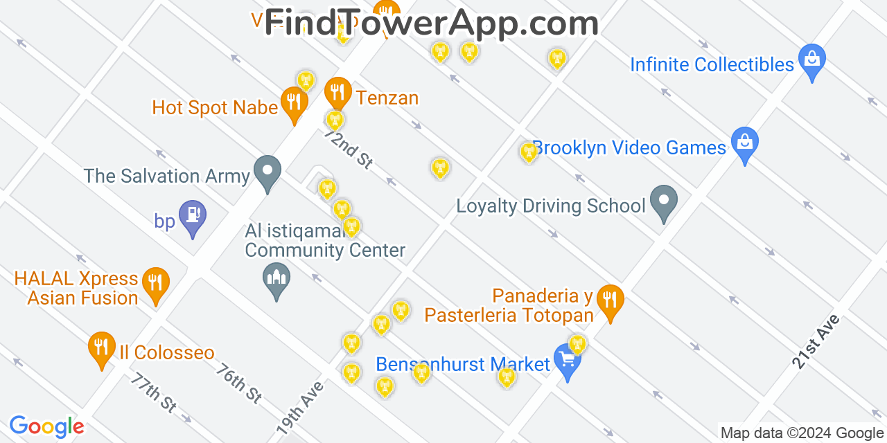 AT&T 4G/5G cell tower coverage map Bensonhurst, New York
