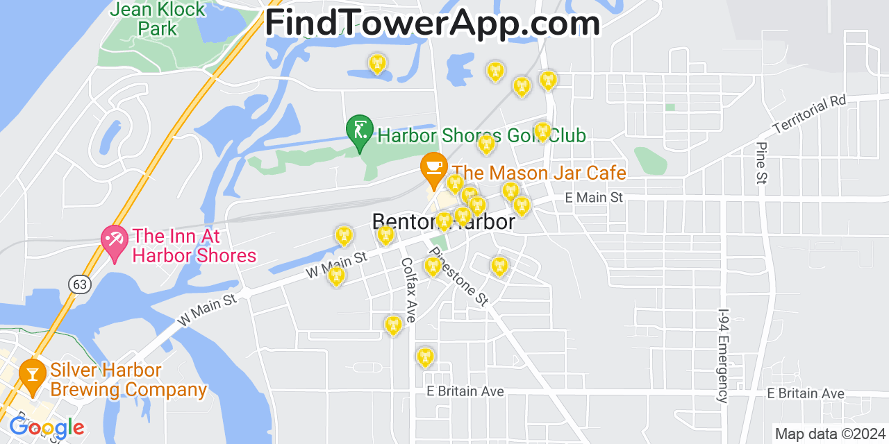 AT&T 4G/5G cell tower coverage map Benton Harbor, Michigan