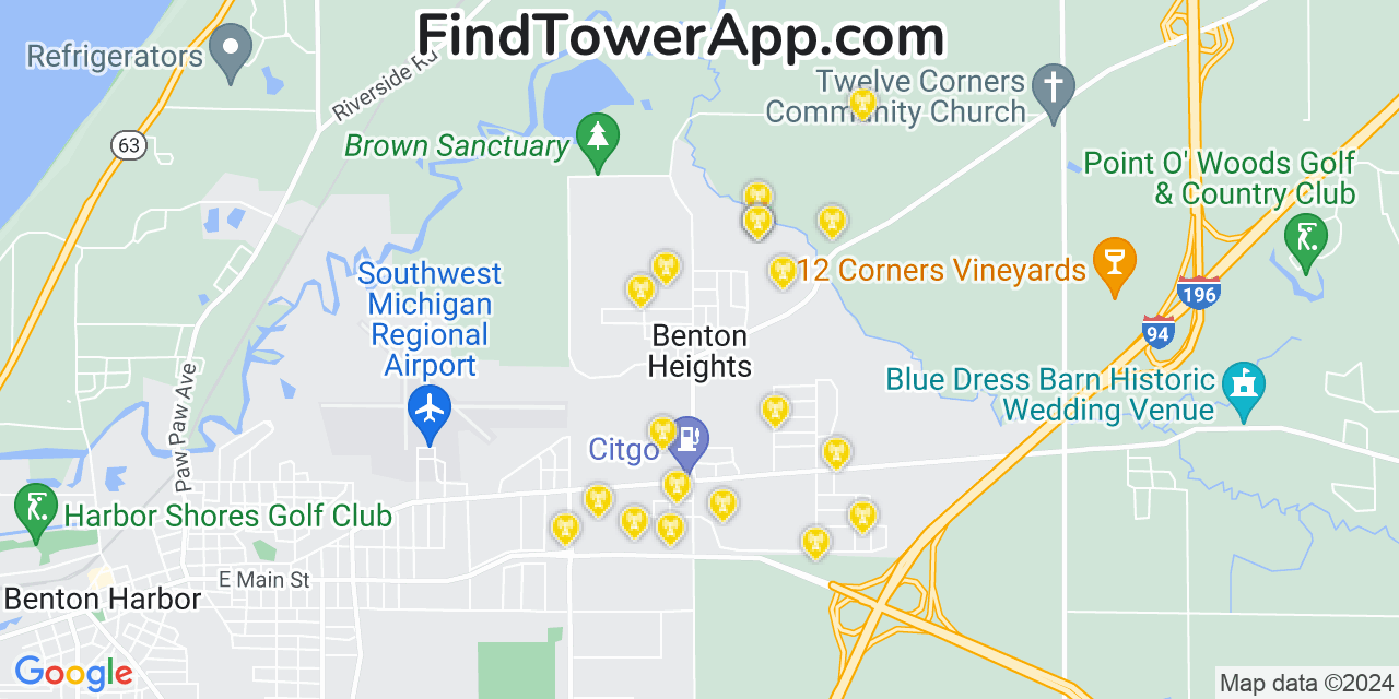 AT&T 4G/5G cell tower coverage map Benton Heights, Michigan