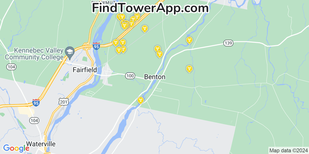 AT&T 4G/5G cell tower coverage map Benton, Maine