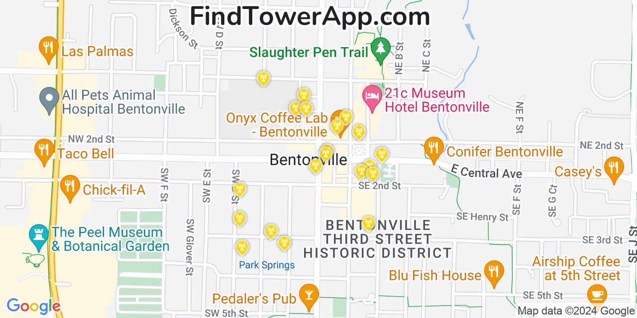 AT&T 4G/5G cell tower coverage map Bentonville, Arkansas