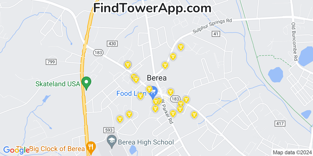 AT&T 4G/5G cell tower coverage map Berea, South Carolina