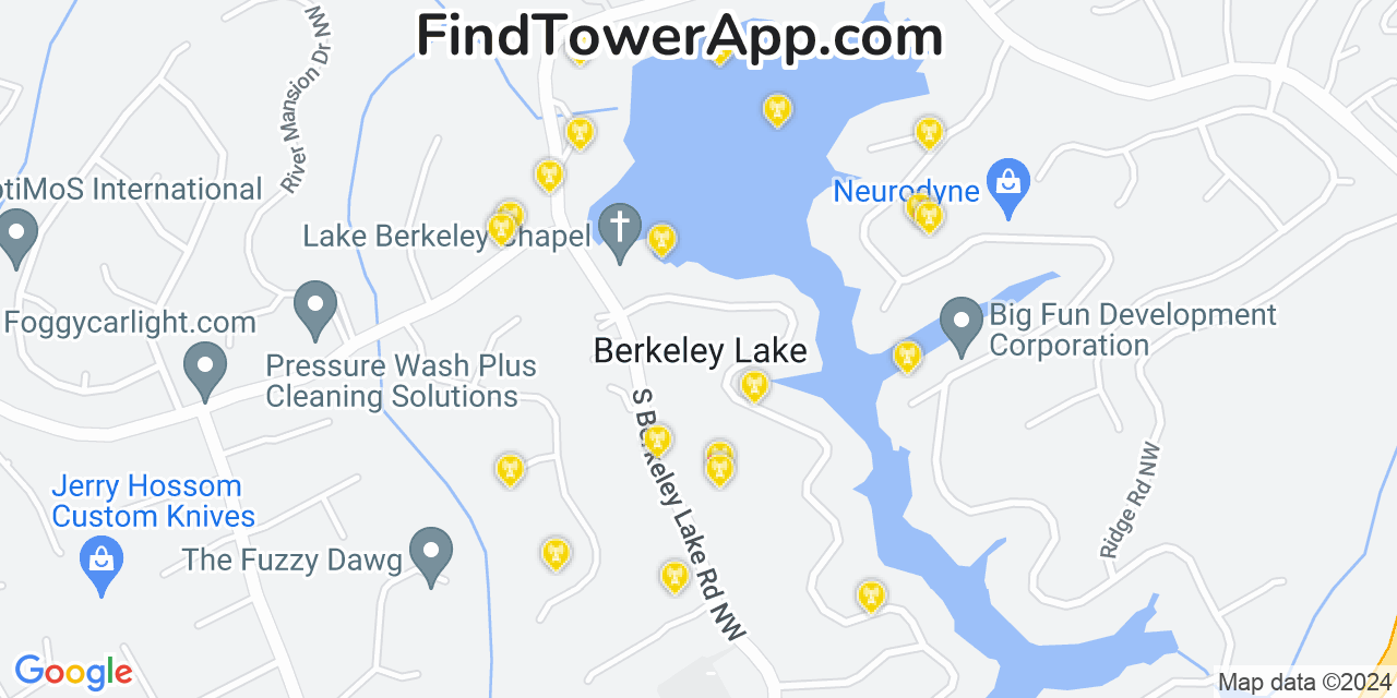 AT&T 4G/5G cell tower coverage map Berkeley Lake, Georgia
