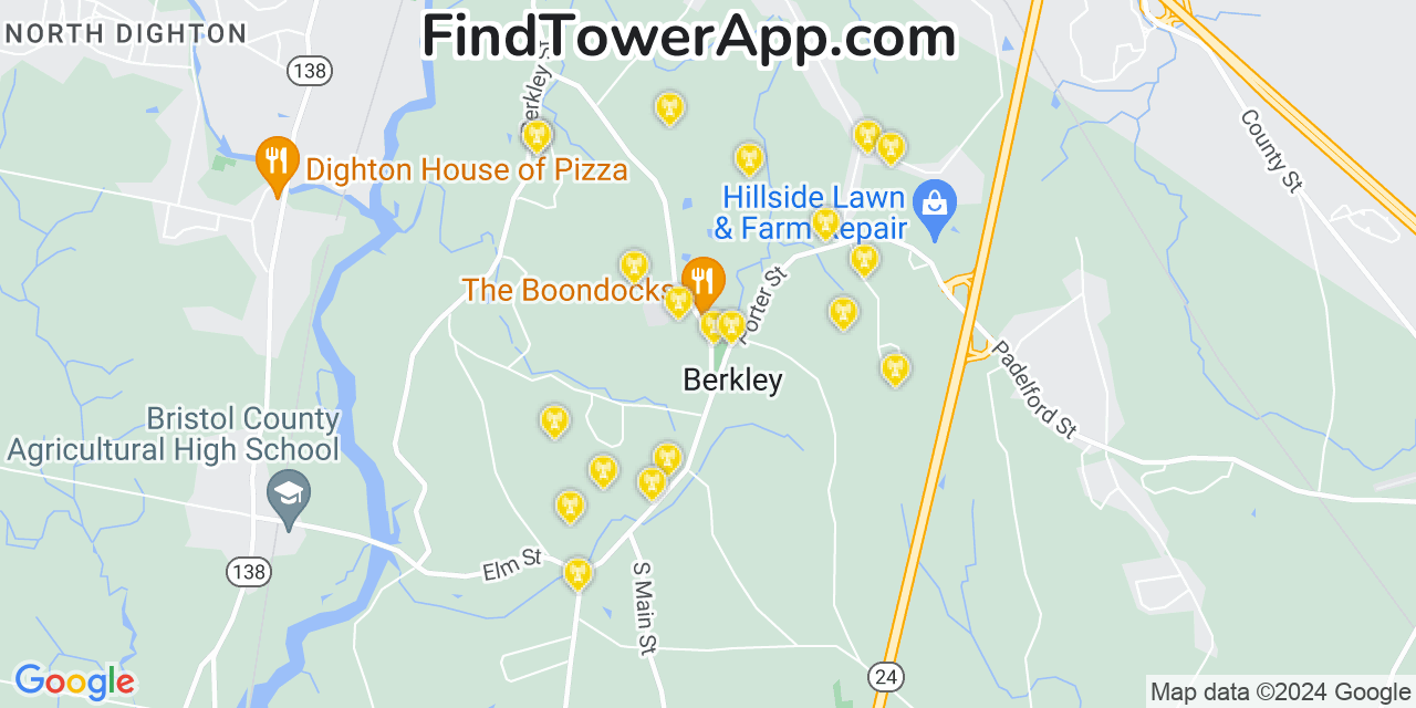 AT&T 4G/5G cell tower coverage map Berkley, Massachusetts