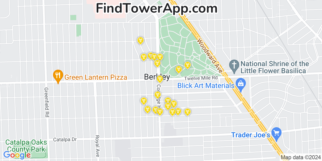 AT&T 4G/5G cell tower coverage map Berkley, Michigan