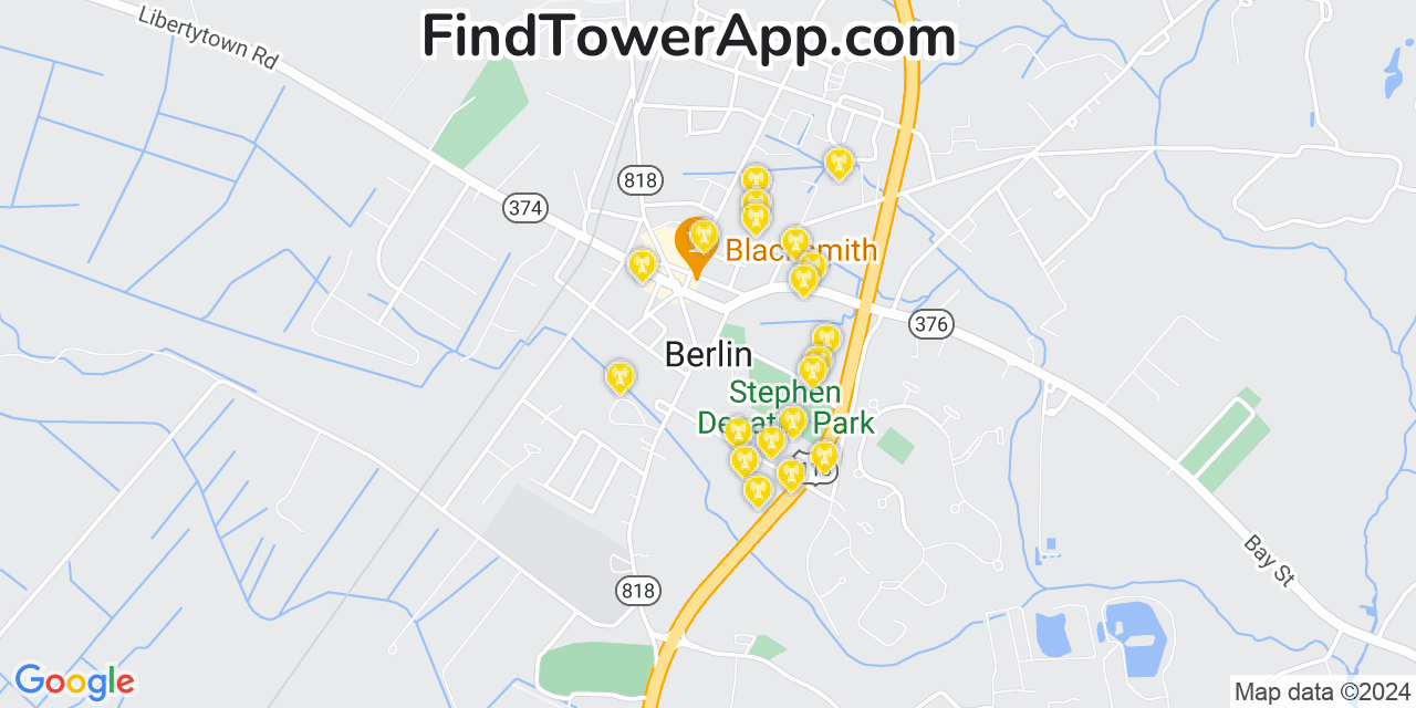 AT&T 4G/5G cell tower coverage map Berlin, Maryland