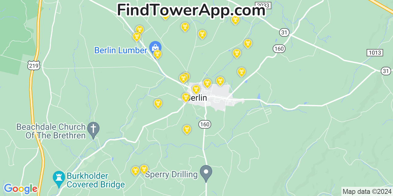 AT&T 4G/5G cell tower coverage map Berlin, Pennsylvania